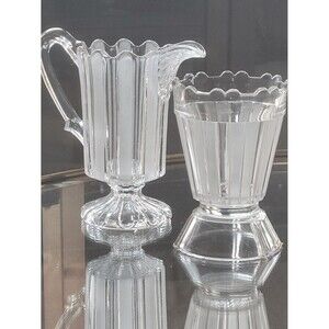 Frosted Ribbon Creamer And Open Sugar Set, Bakewell, Pears, Black, True Antique